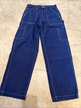 Garage Navy Straight-Leg Utility Pants with White Contrast Stitching
